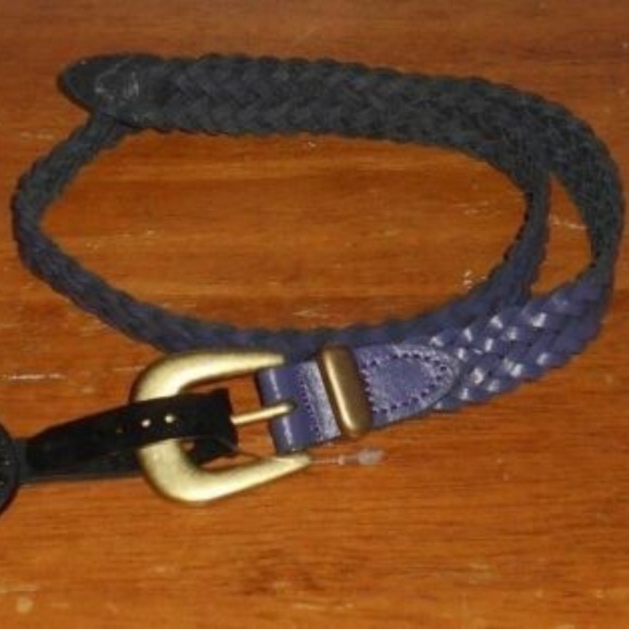 Vintage Gold Buckle Braded Purple Leather Belt